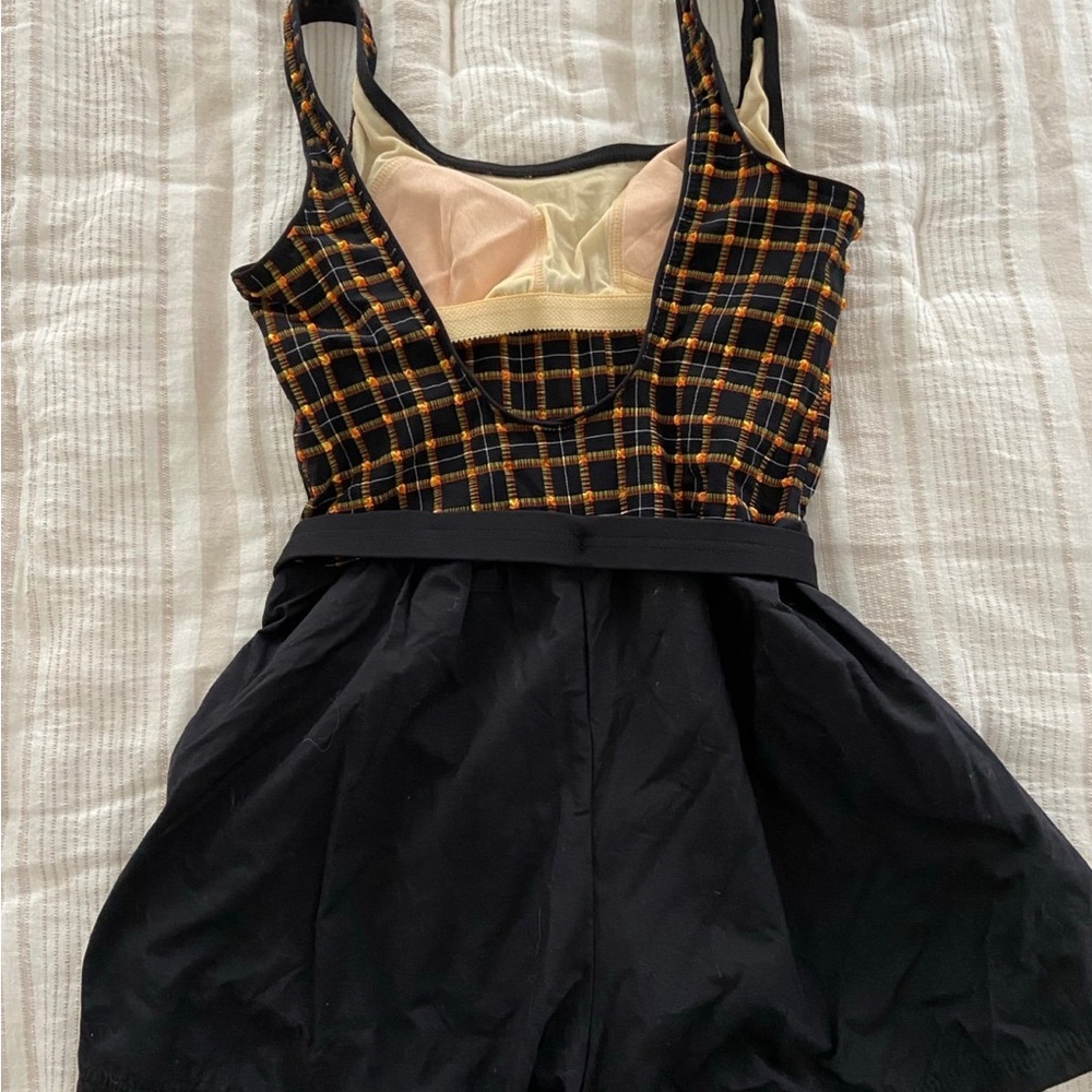 Plaid Black and Orange Women's One Piece Swimsuit - Picture 2 of 10